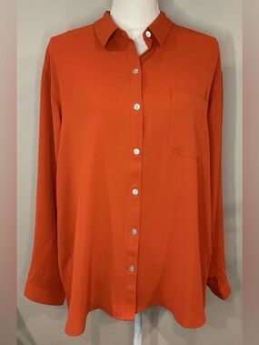 J.Jill Women’s Relaxed Shirttail Blouse In Burnt Orange Long Sleeve Sz M NWT